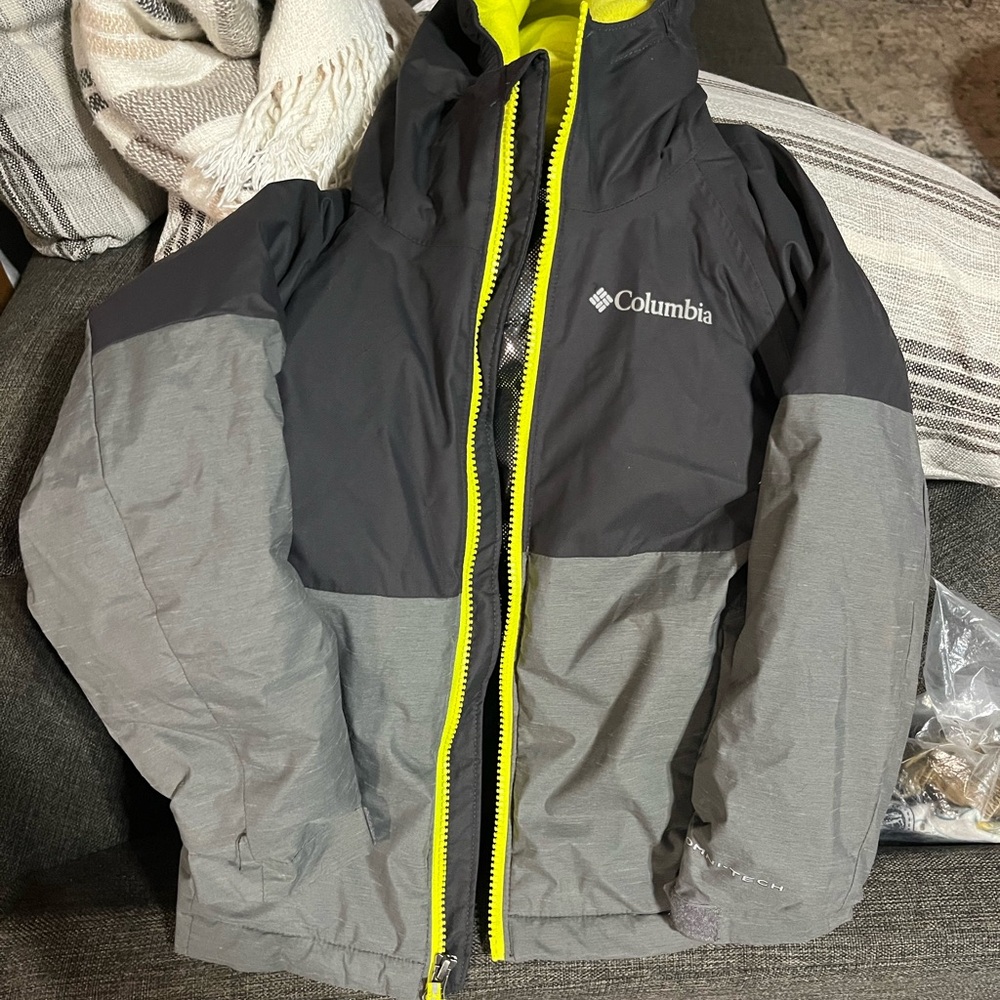Columbia Kids Black and Gray Winter Coat with Neon Accents